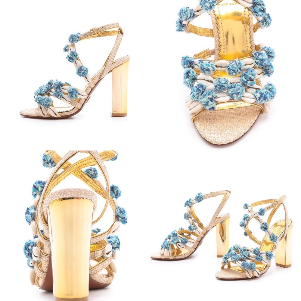 Tory Burch ambrosia sea shell pom Pom sandal 7M